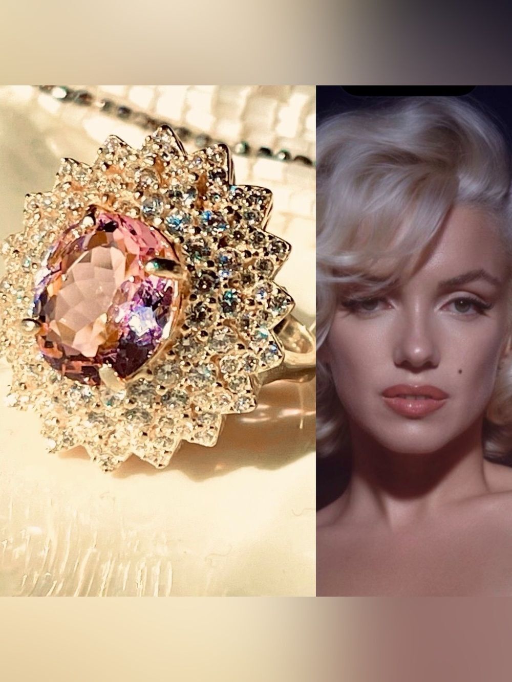 ♥️ High-quality Pink Quartz Cluster Ring Surrounded by Cubic Zirconia.